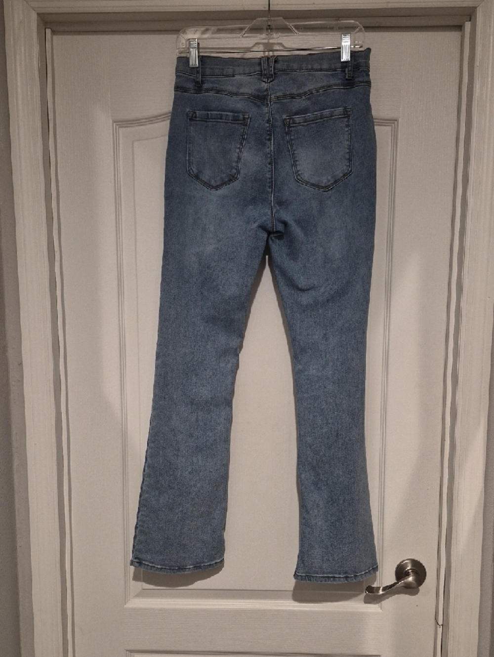 High-Rise Light Blue Flare Jeans with Decorative Buttons - Picture 2 of 4